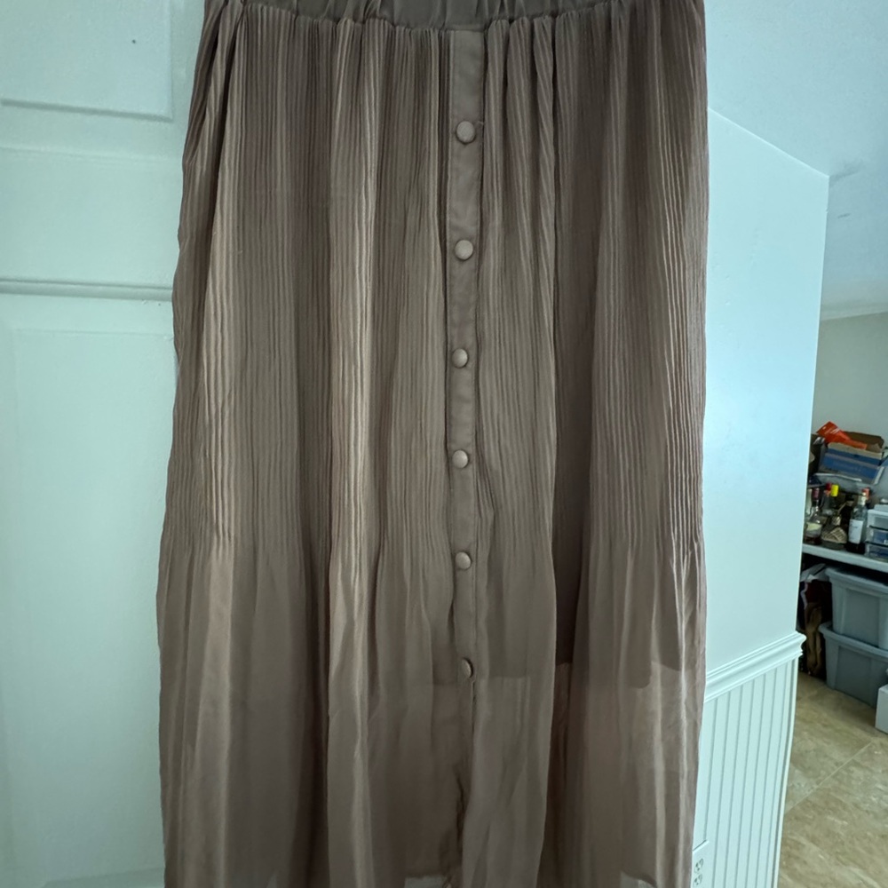Studio West Taupe Faux Button-Down Maxi Skirt